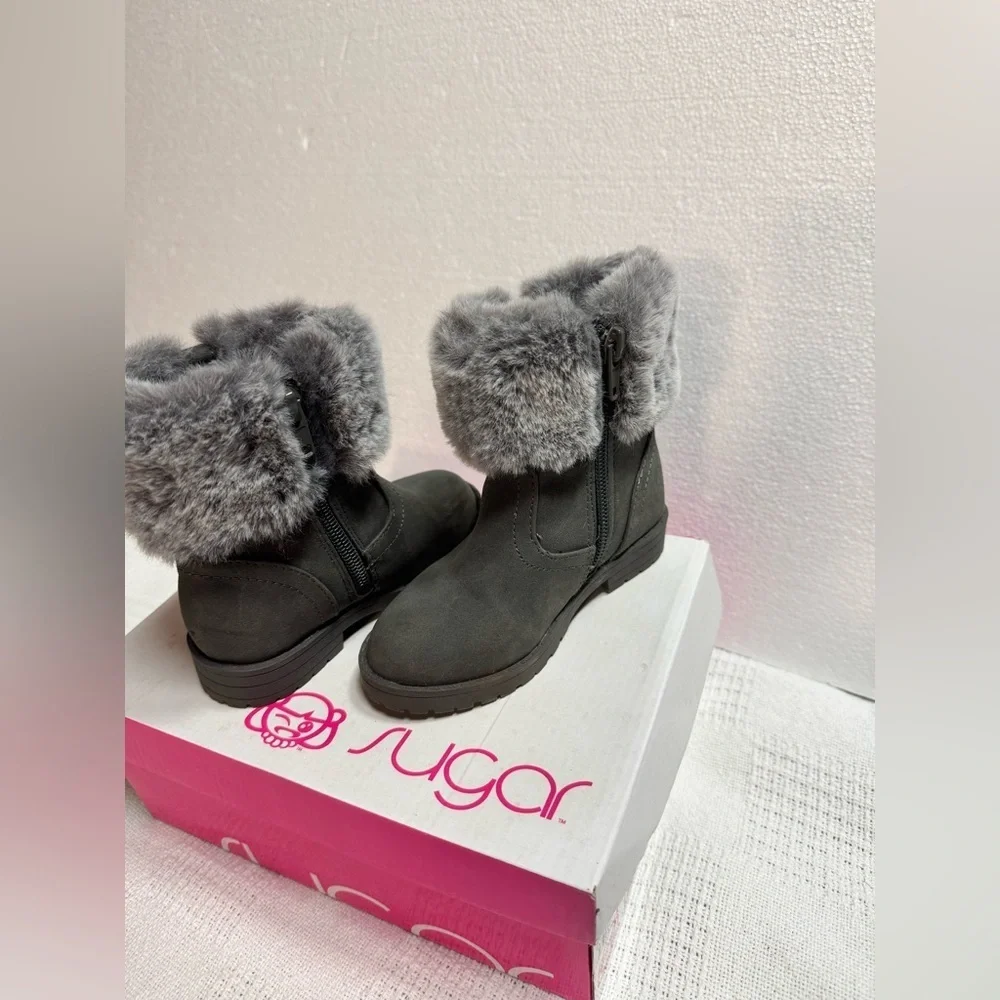 Sugar Girl Charcoal Fur-Trimmed ankle Boots